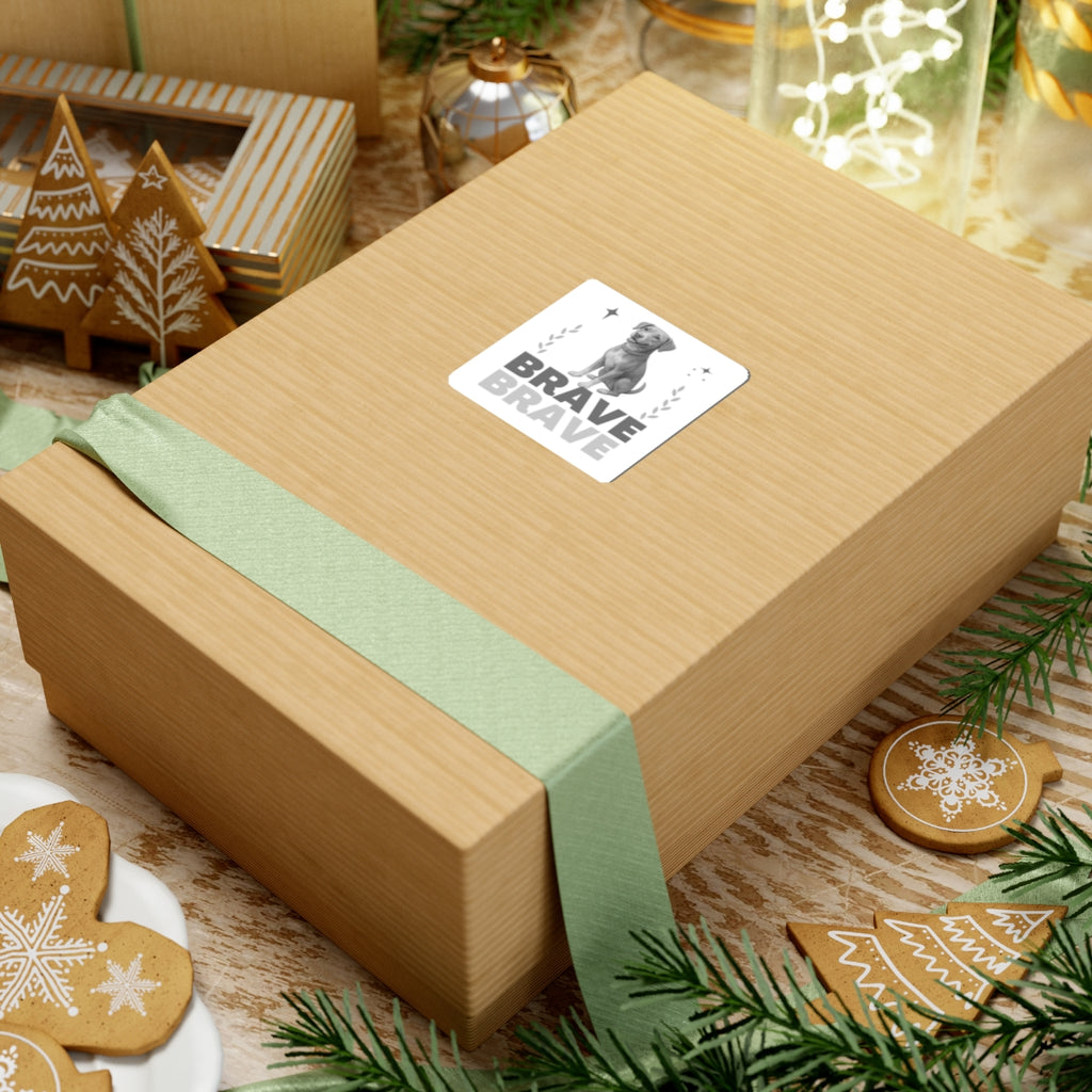 Poppy sticker on brown gift box