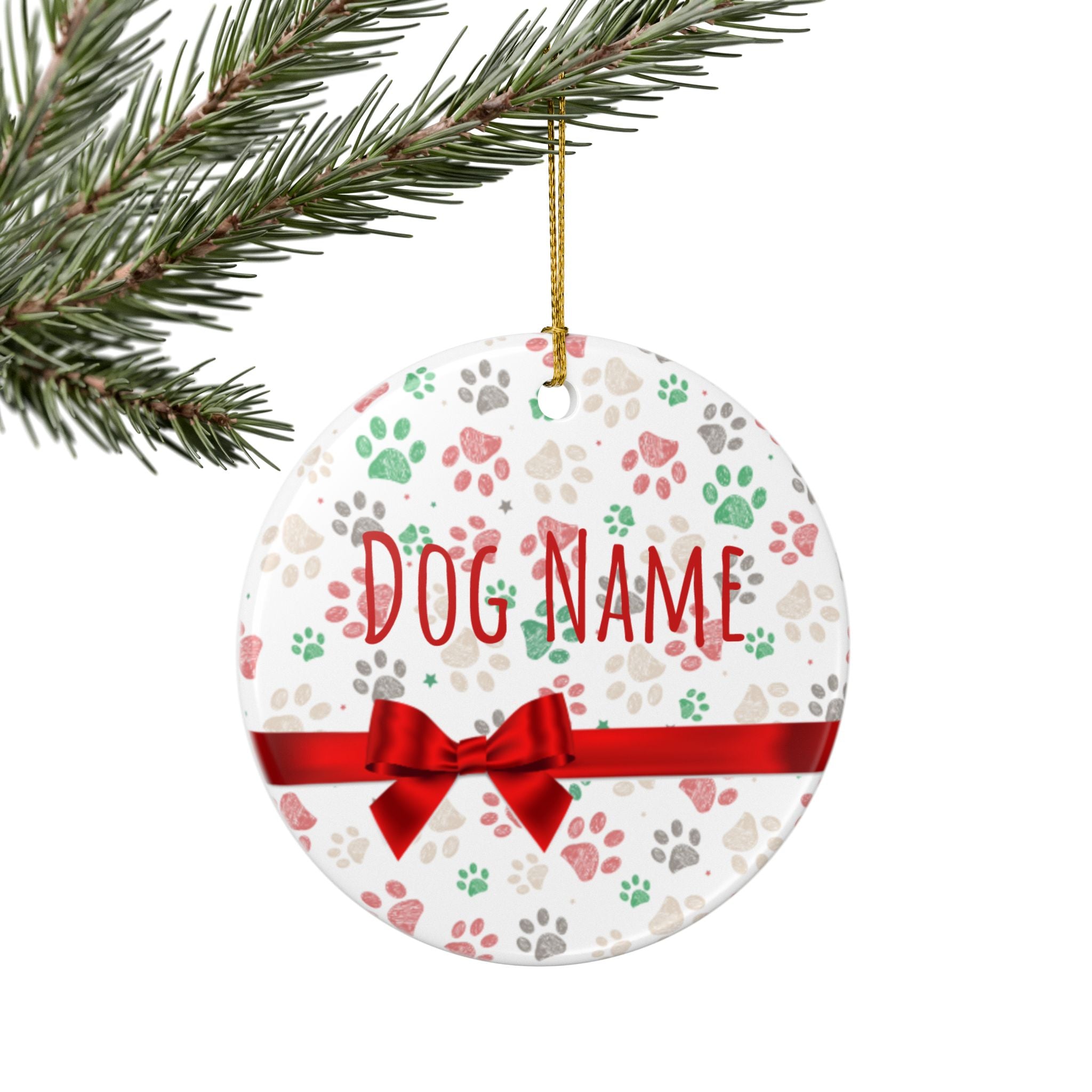 Paw print ornament showing name customization area in detail