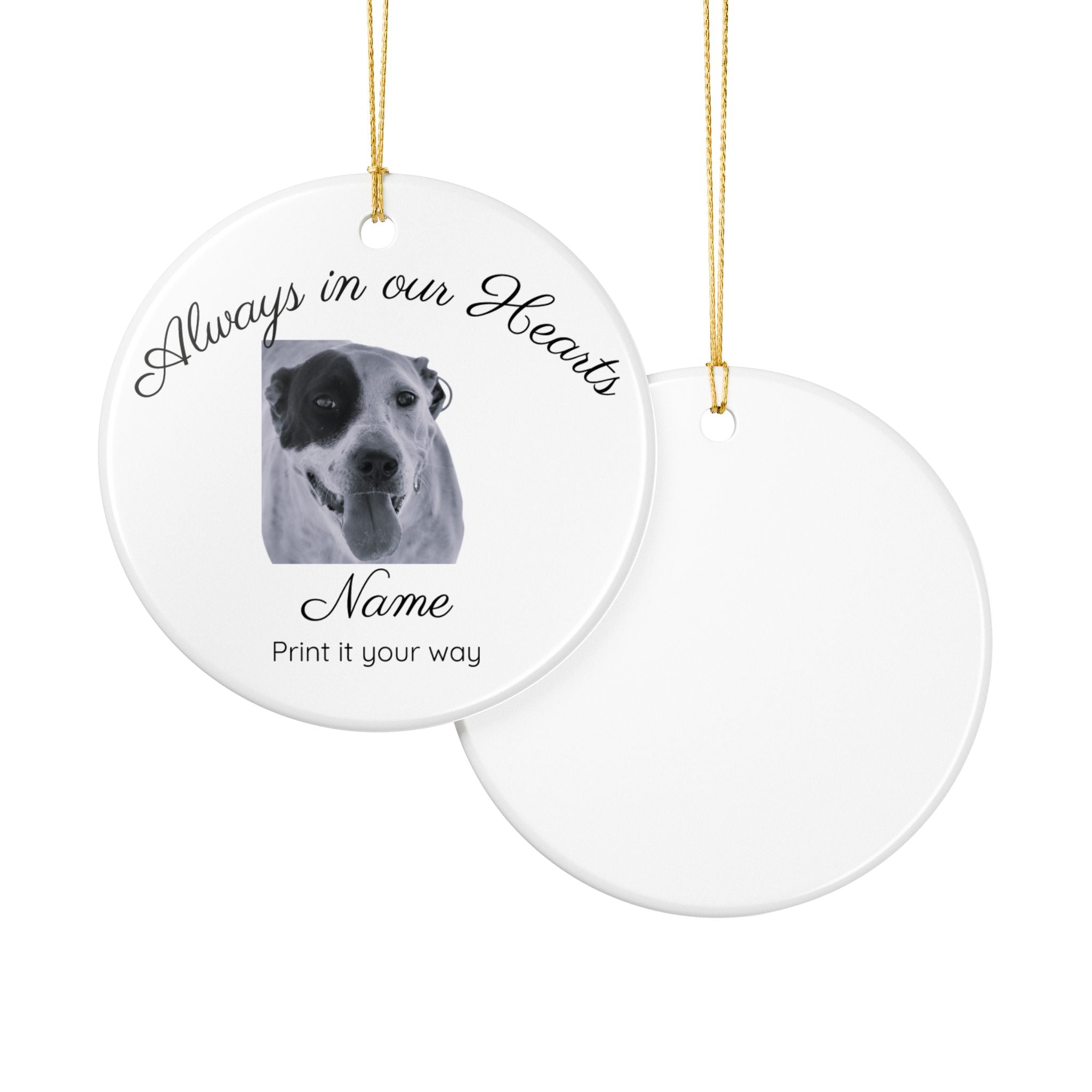 Always in Our Hearts ceramic ornament held in hands showing glossy finish