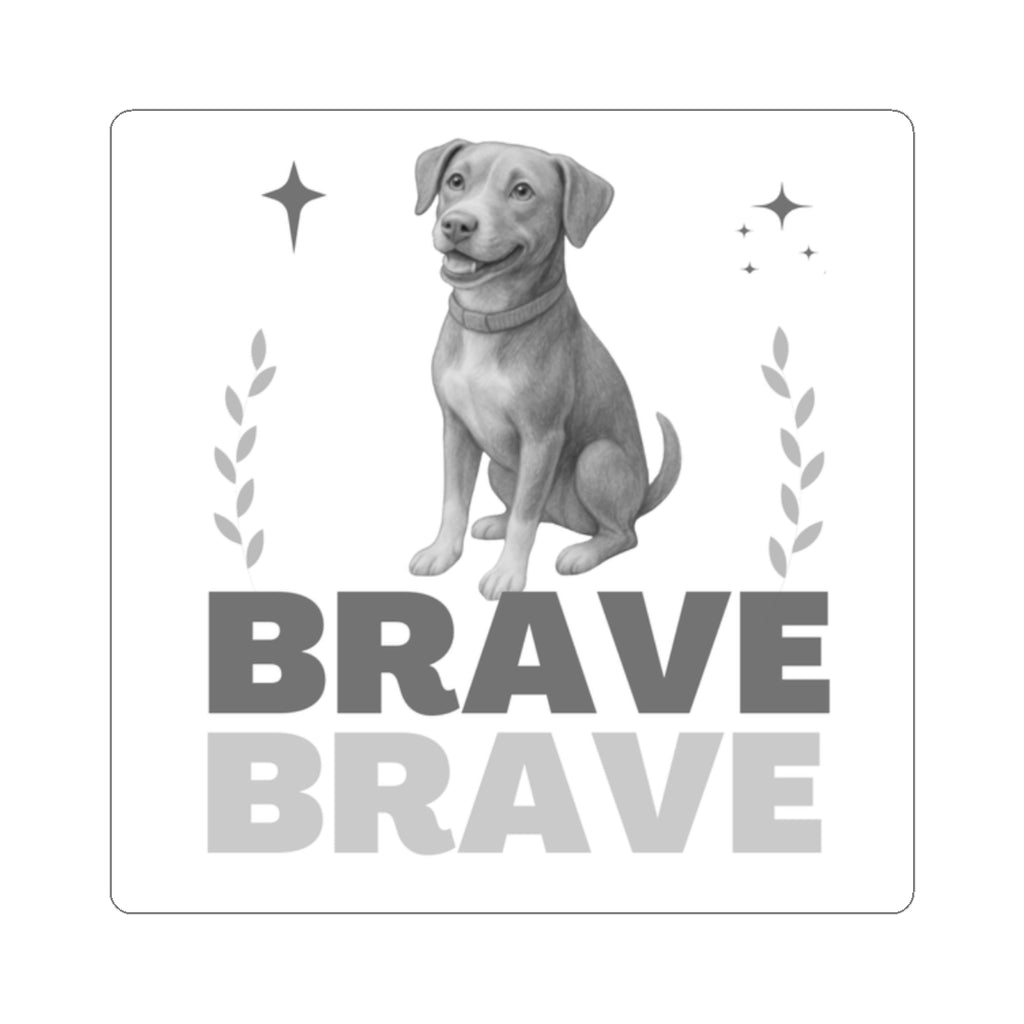 Individual greyscale Poppy kiss-cut sticker featuring Adventures of Poppy book character and the word Brave
