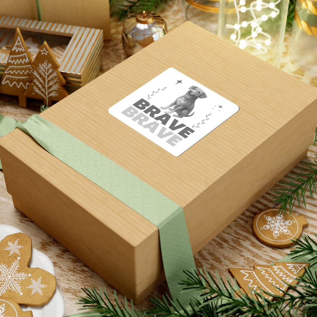 Poppy sticker on brown gift box