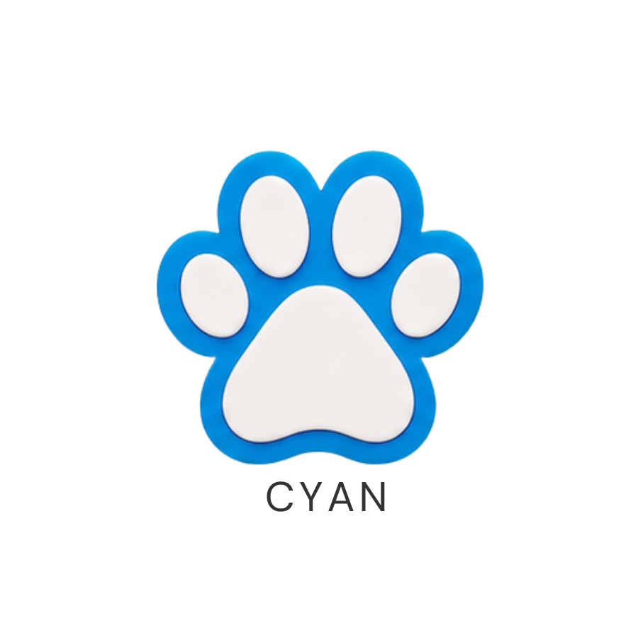 Blue and white paw print with 'CYAN' text on a white background