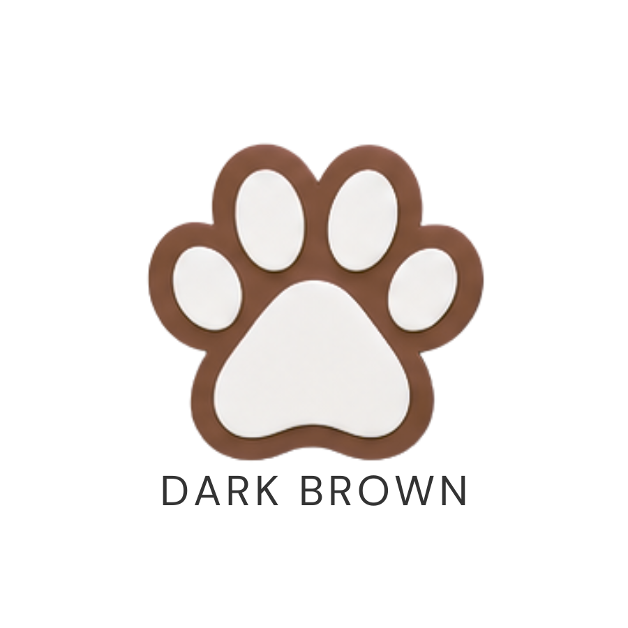 Brown paw print with 'Dark Brown' text on a white background