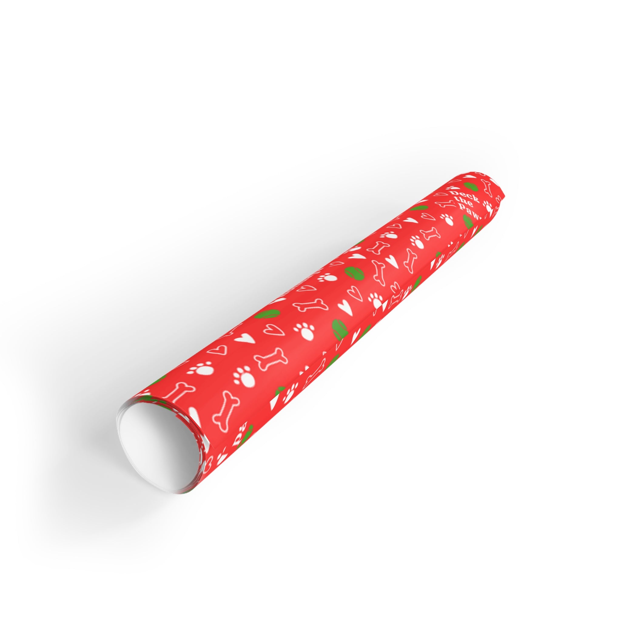 Gift wrapped in Christmas dog paper with bow, on white background