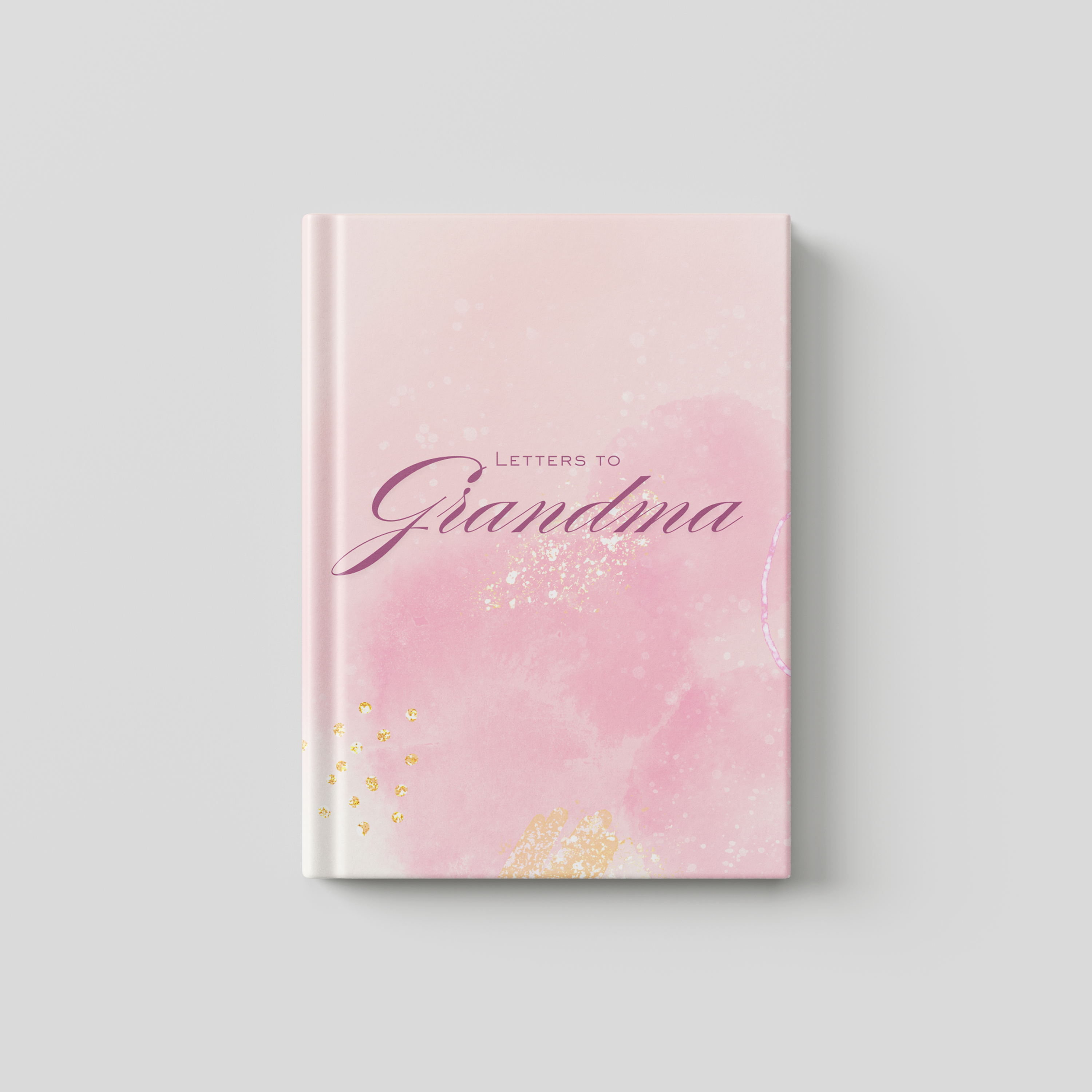 Book titled 'Letters to Grandma' with a pink cover on a light gray background