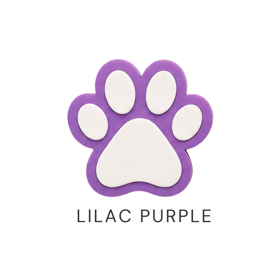 Purple paw print with 'Lilac Purple' text on a white background