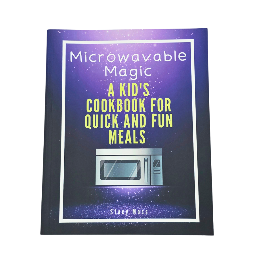 Book titled 'Microwavable Magic: A Kid's Cookbook for Quick and Fun Meals' with a purple cover and microwave illustration.