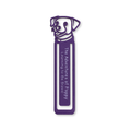 Purple bookmark with a dog illustration and text on a white background