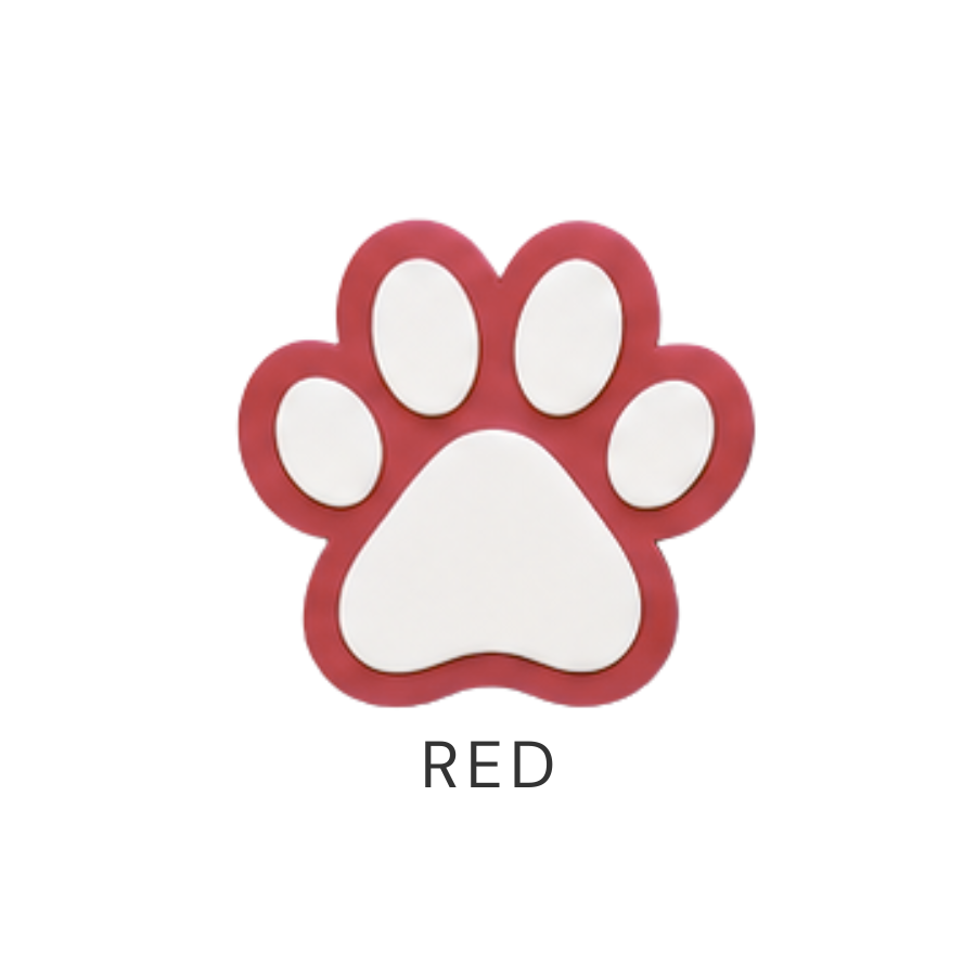 Red and white paw print on a white background